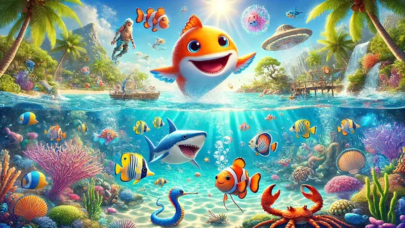Tampilan permainan tembak ikan dengan suasana bawah laut