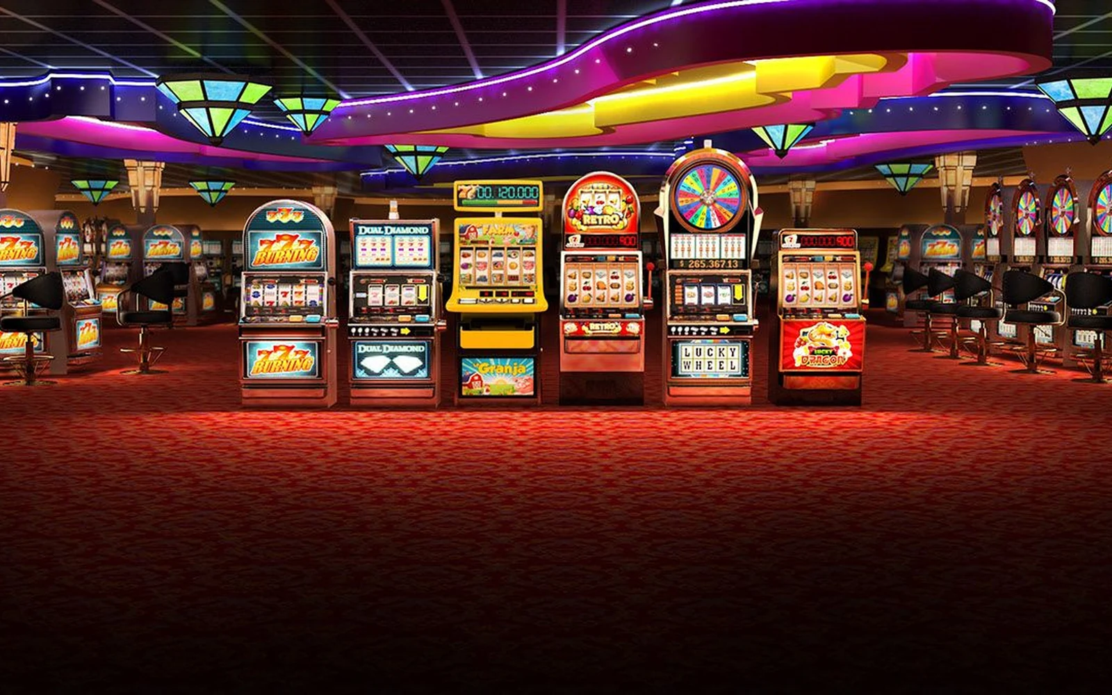 Ilustrasi layar slot video dengan berbagai simbol permainan